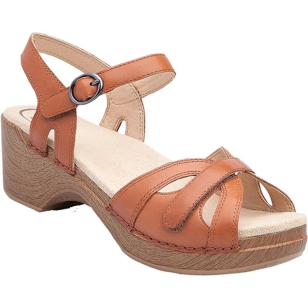 Dansko Season sandals camel full-grain leather block heel size 38 US 7.5 8